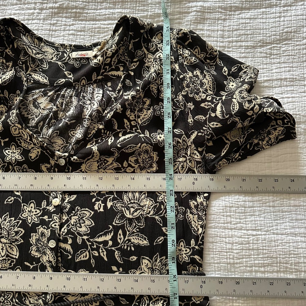 Title: Faherty Orinda Tie Waist Button-Up Crepe Mini Dress - Charcoal Chiyoda  S - Picture 9 of 12